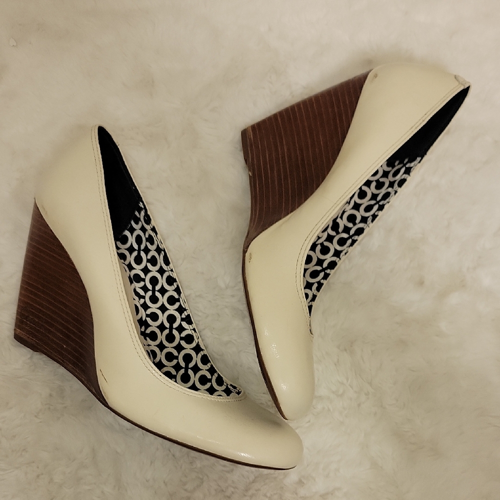 Coach Cream and Brown Wedge Shoes SZ. 7